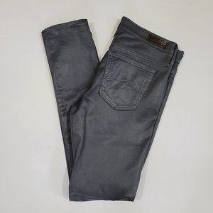 AG Legging Skinny Ankle Coated Leatherette Jean in Dark Grey / Silver